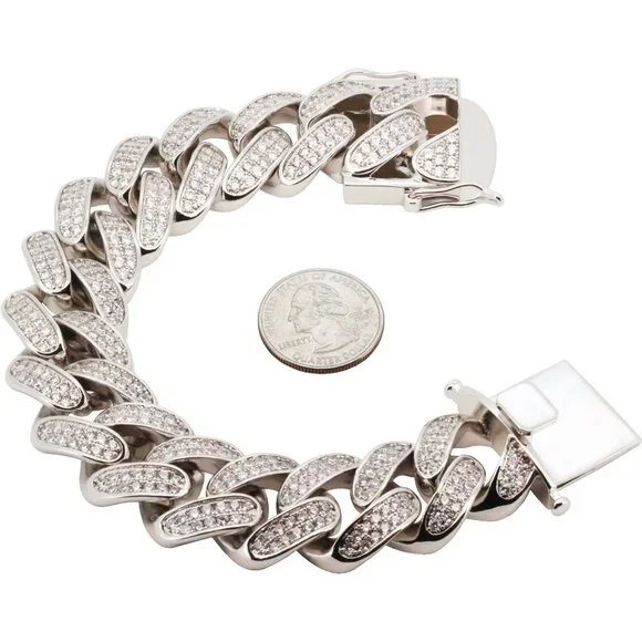 14k Yellow/White GP AAA CZ 24mm Cuban Link Chain Necklace Bracelet 9”-30”